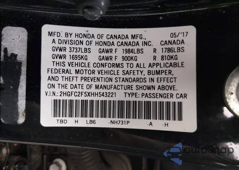 2017 Honda Civic Lx z USA, uszkodzony, nr VIN 2HGFC2F5XHH543221